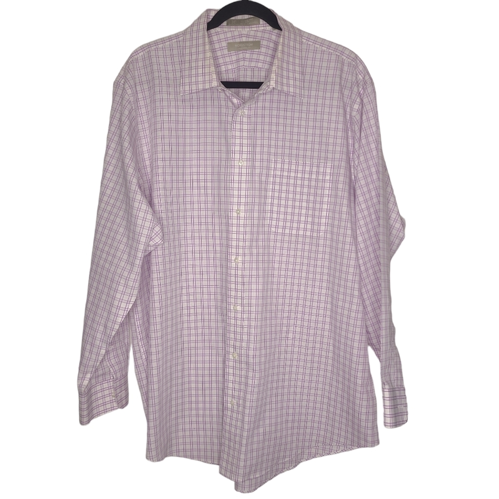 Nordstrom Traditional Fit Wrinkle Free Purple Grid Dress Shirt